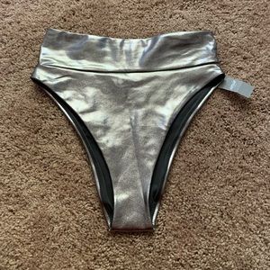 Aerie Metallic Silver High Waisted Swimsuit Bottom